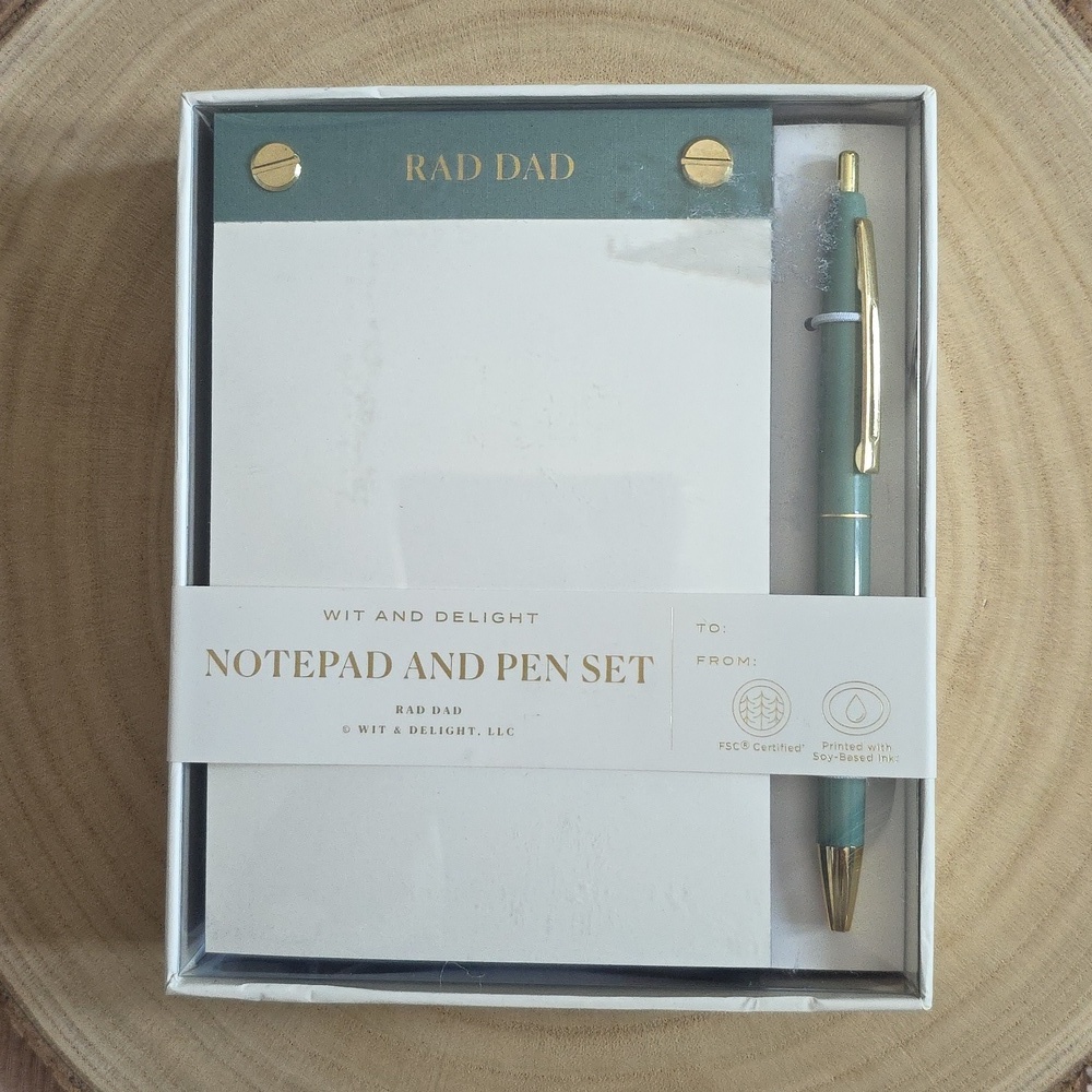 Rad Dad Notepad and Pen Set - Green and Gold, New In Box